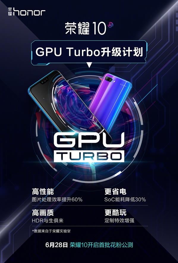 荣耀10将于6月28日开启GPU Turbo公测